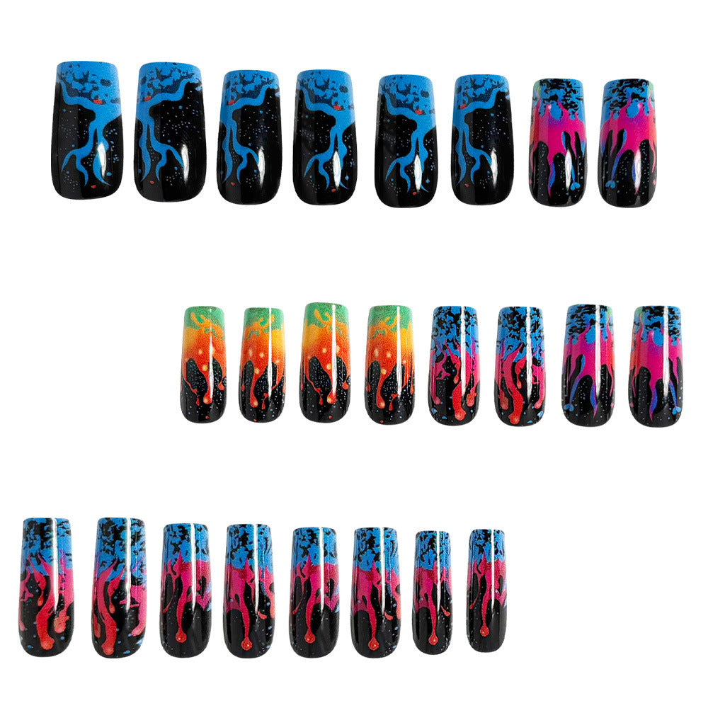 24pcs/Set Colorful Flames Press-On Nails