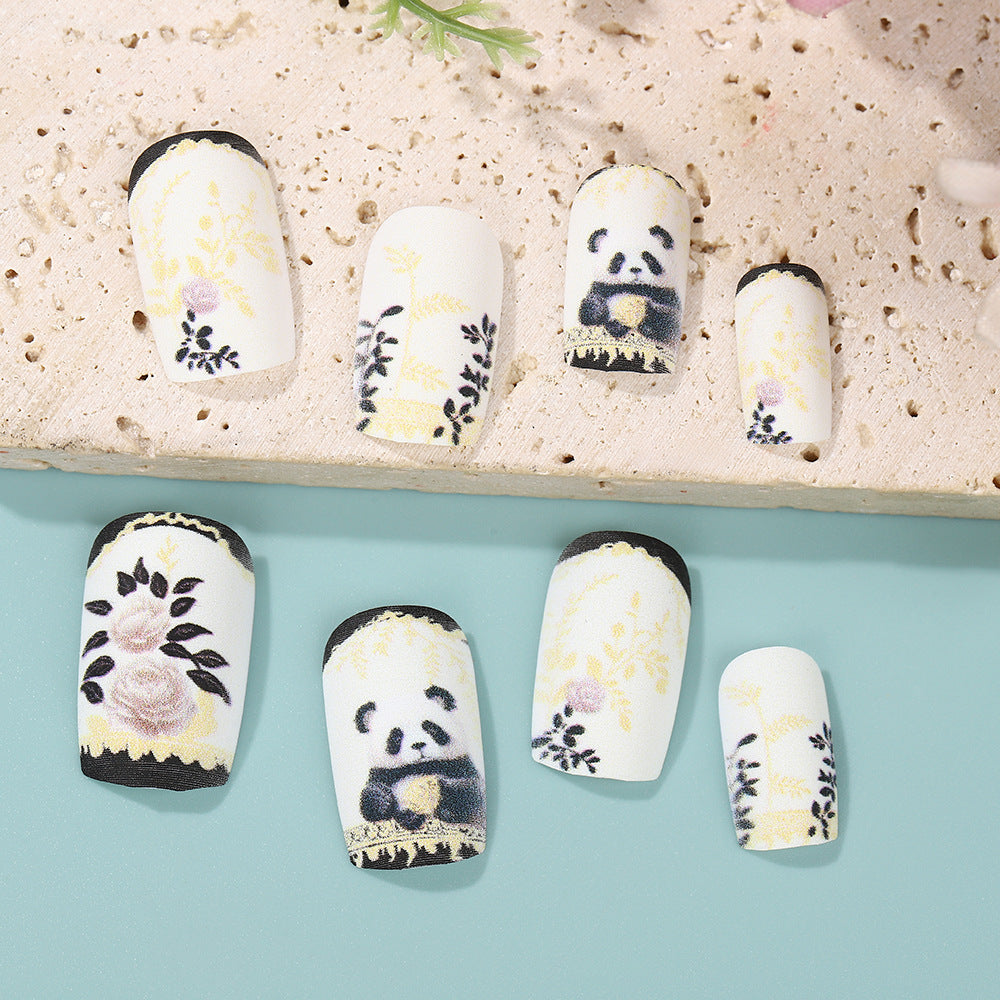 24pcs/Set Panda Floral Press-On Nails