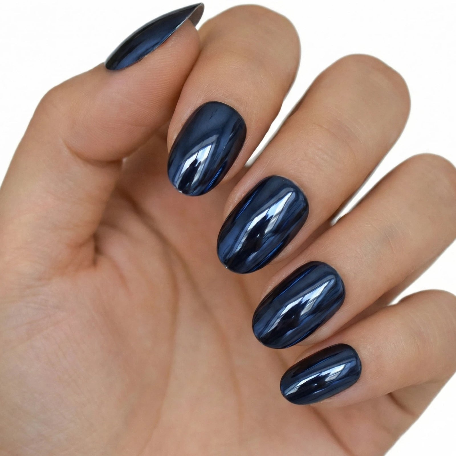 24pcs/Set Blue Chrome Press-On Nails
