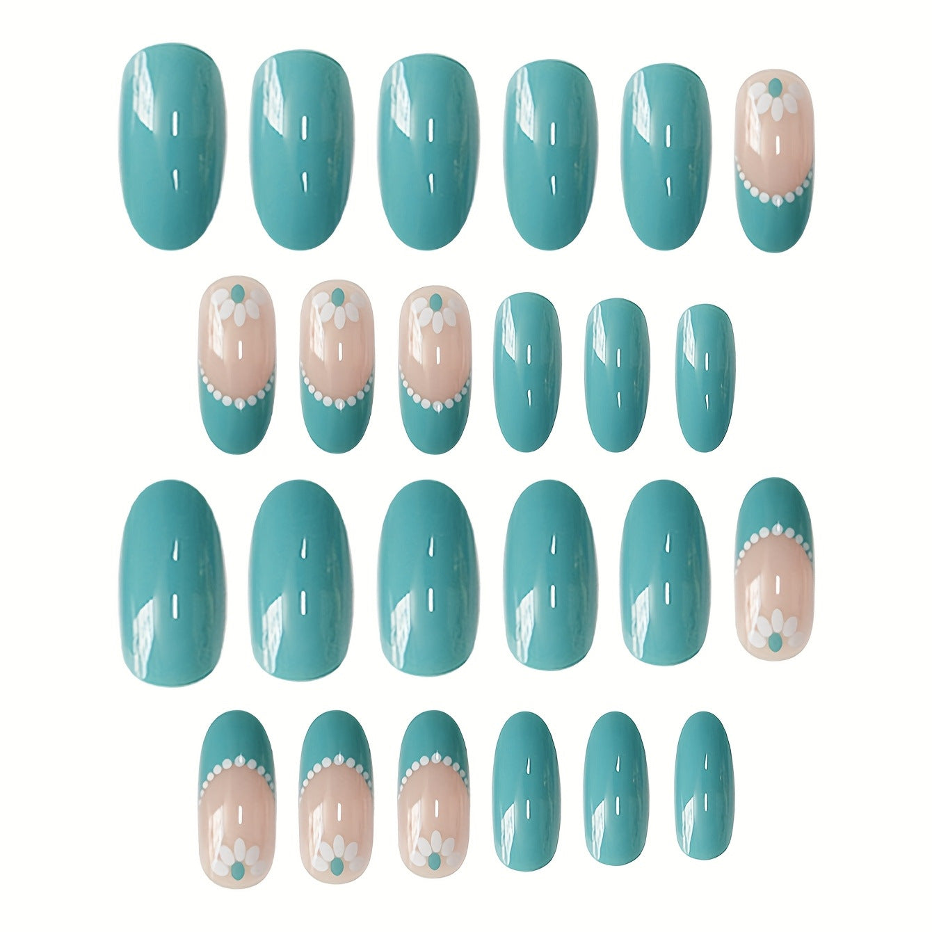 24pcs/Set Flower Green French Press-On Nails