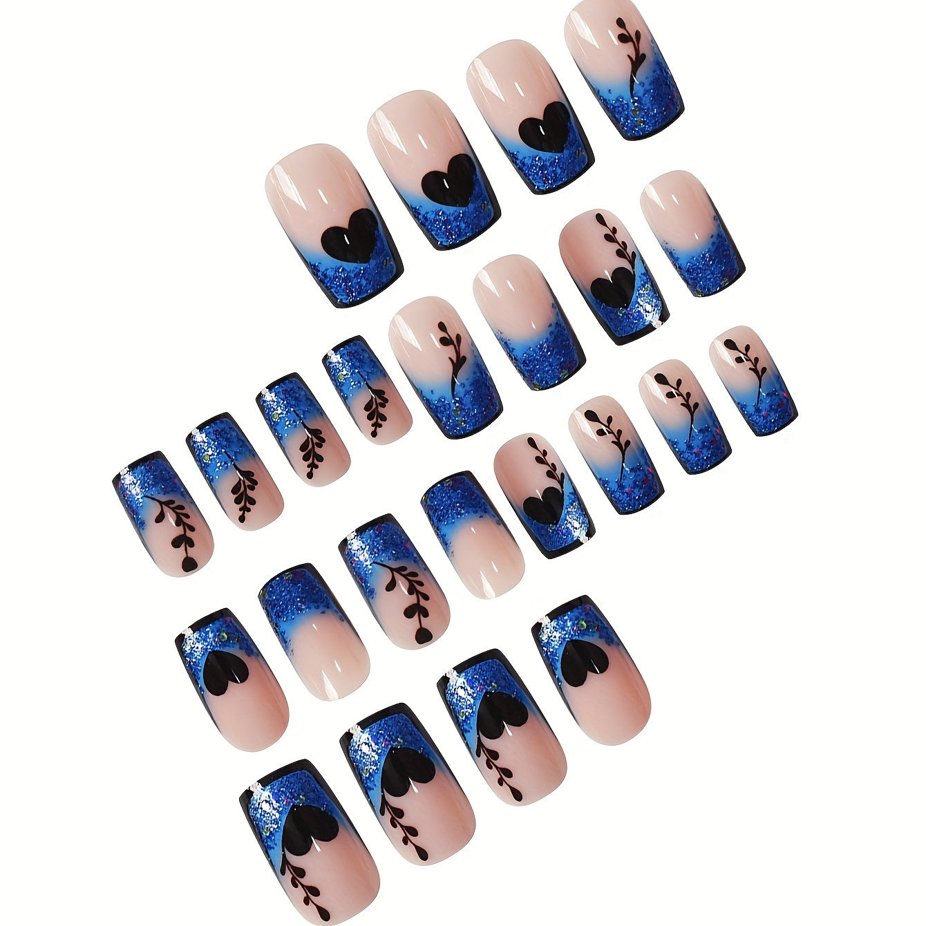 24pcs/Set Flower Heart Press-On Nails