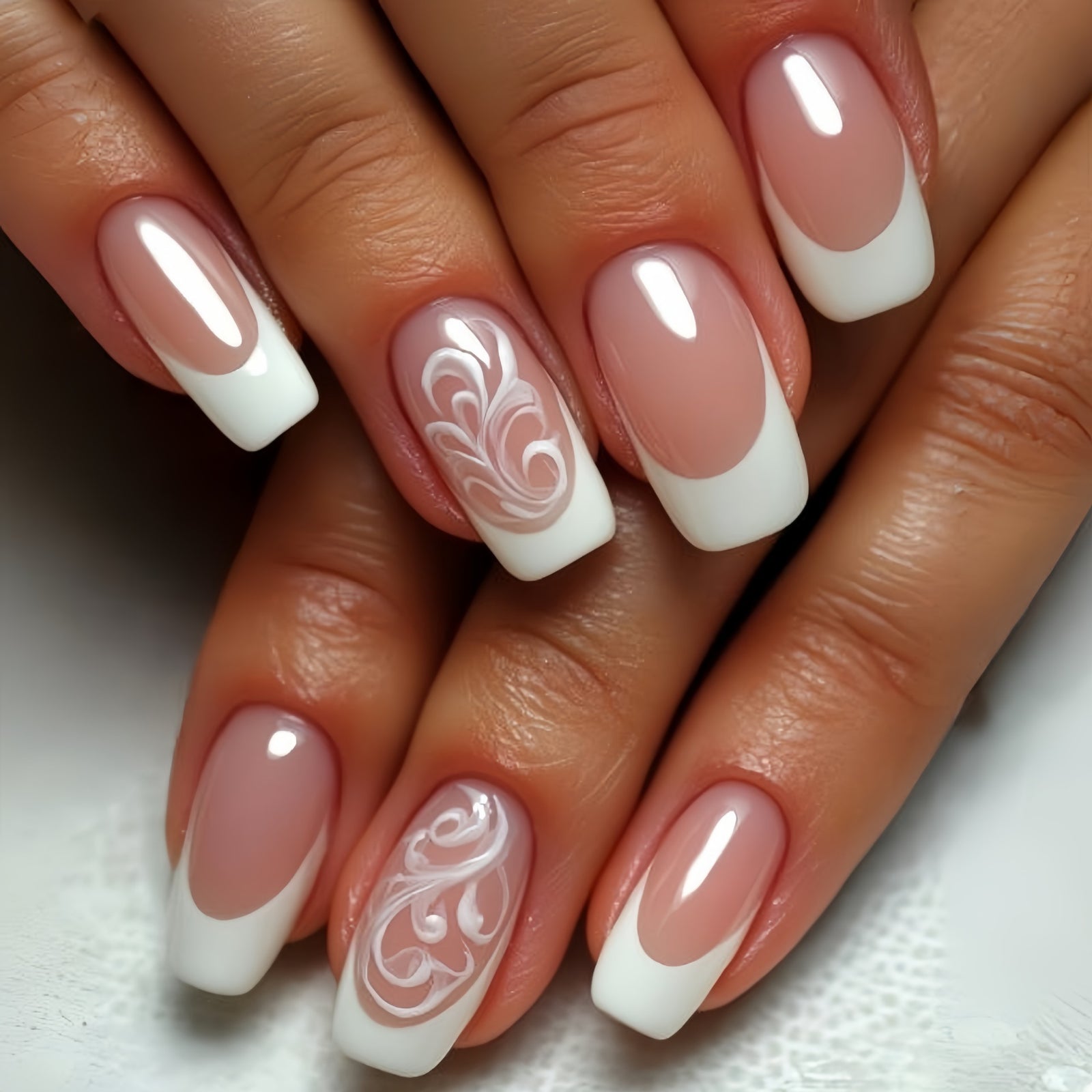 24pcs/Set White French Press-On Nails