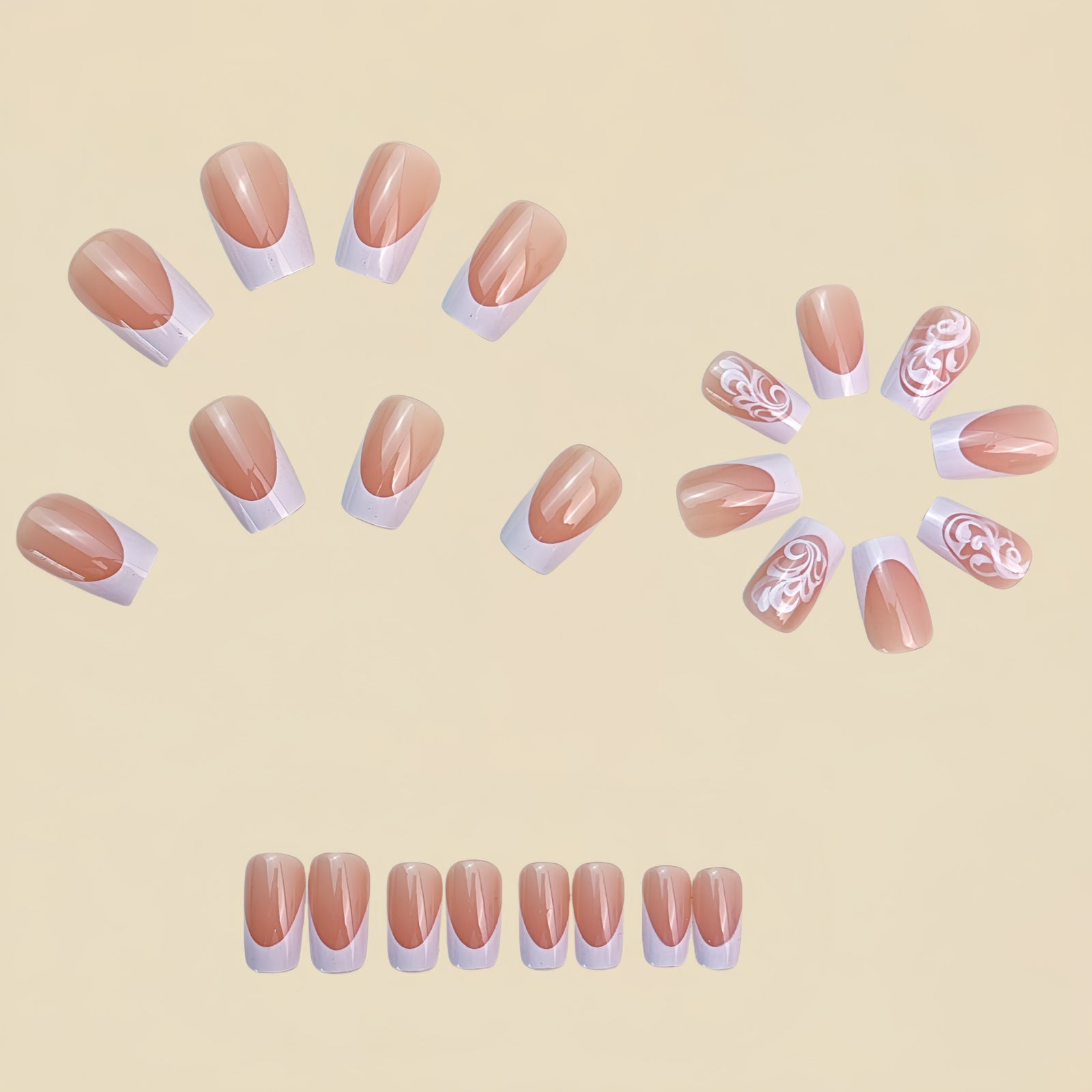 24pcs/Set White French Press-On Nails