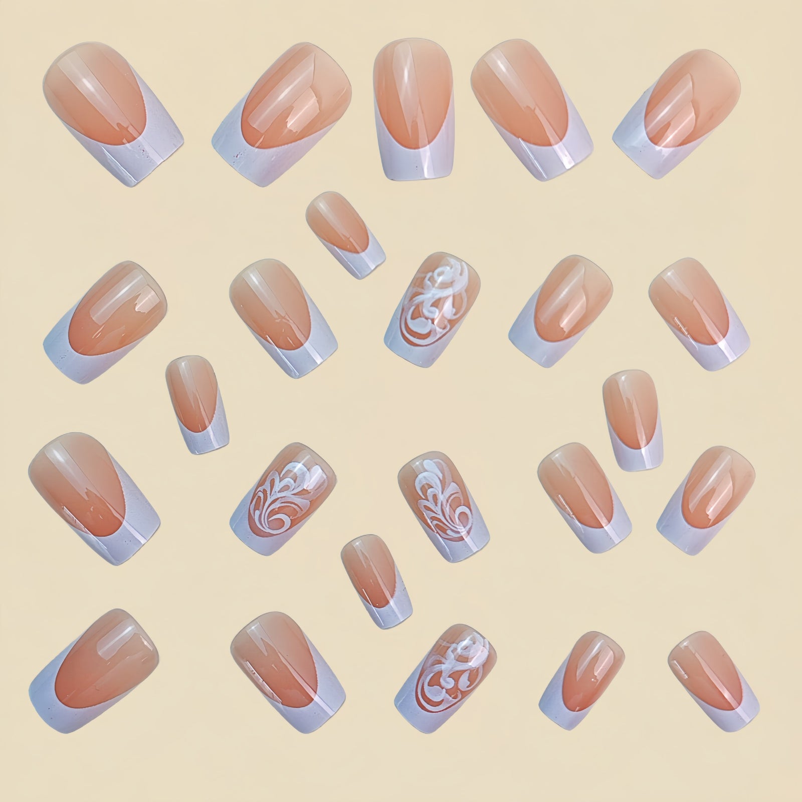 24pcs/Set White French Press-On Nails