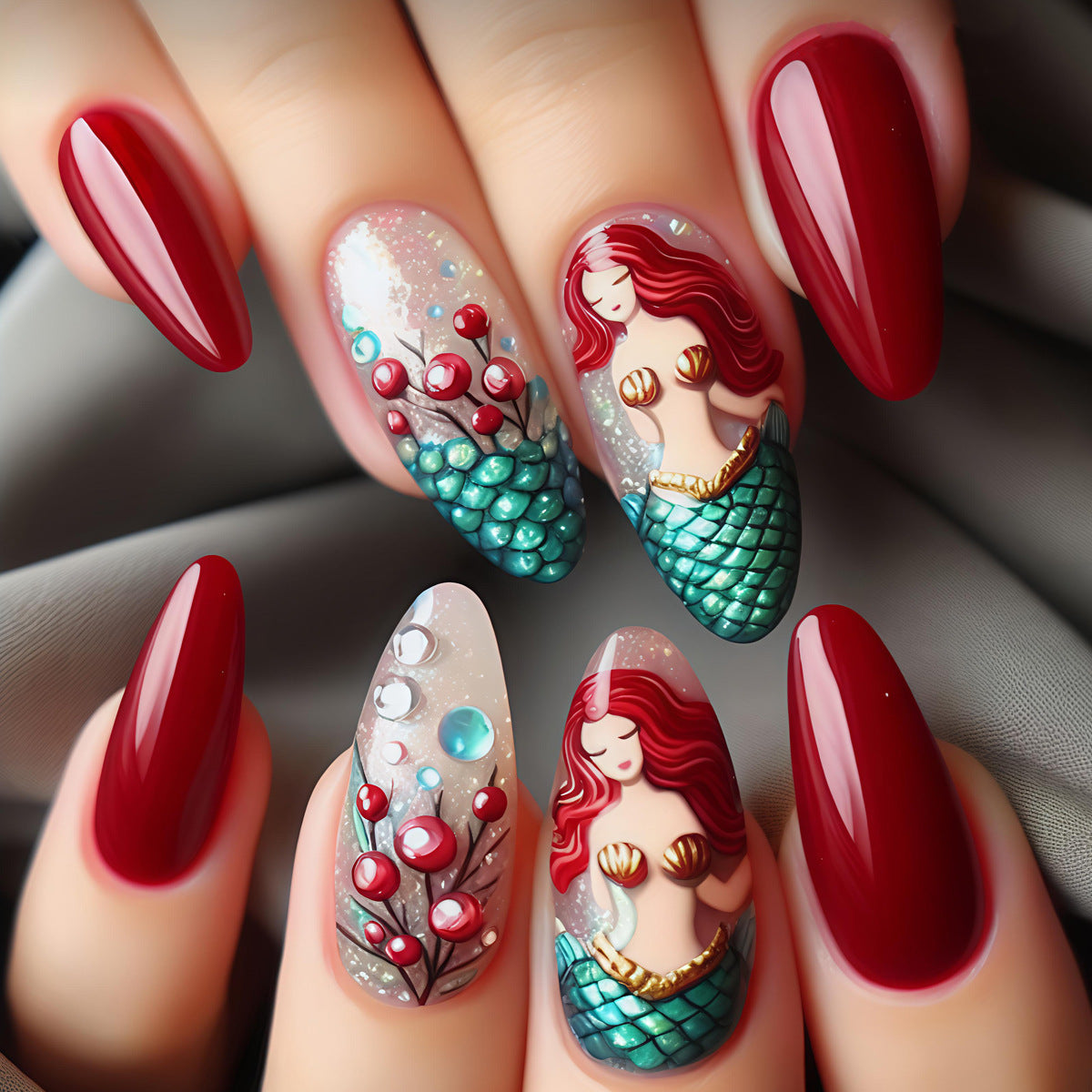24pcs/Set Mermaid Underwater World Press-On Nails