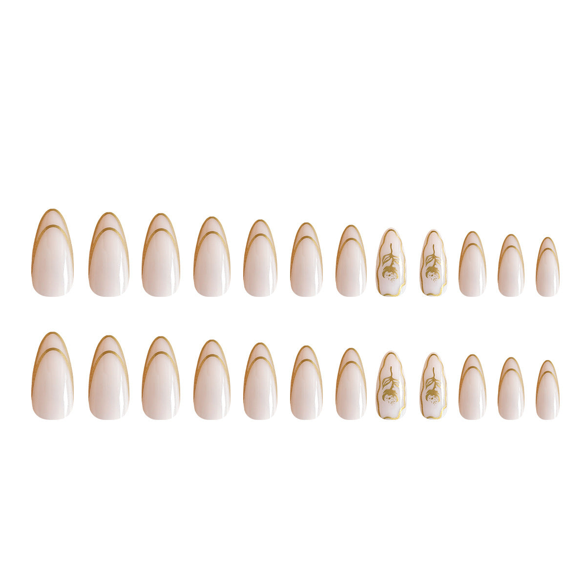 24pcs/Set Gold Glitter Rose French Press-On Nails