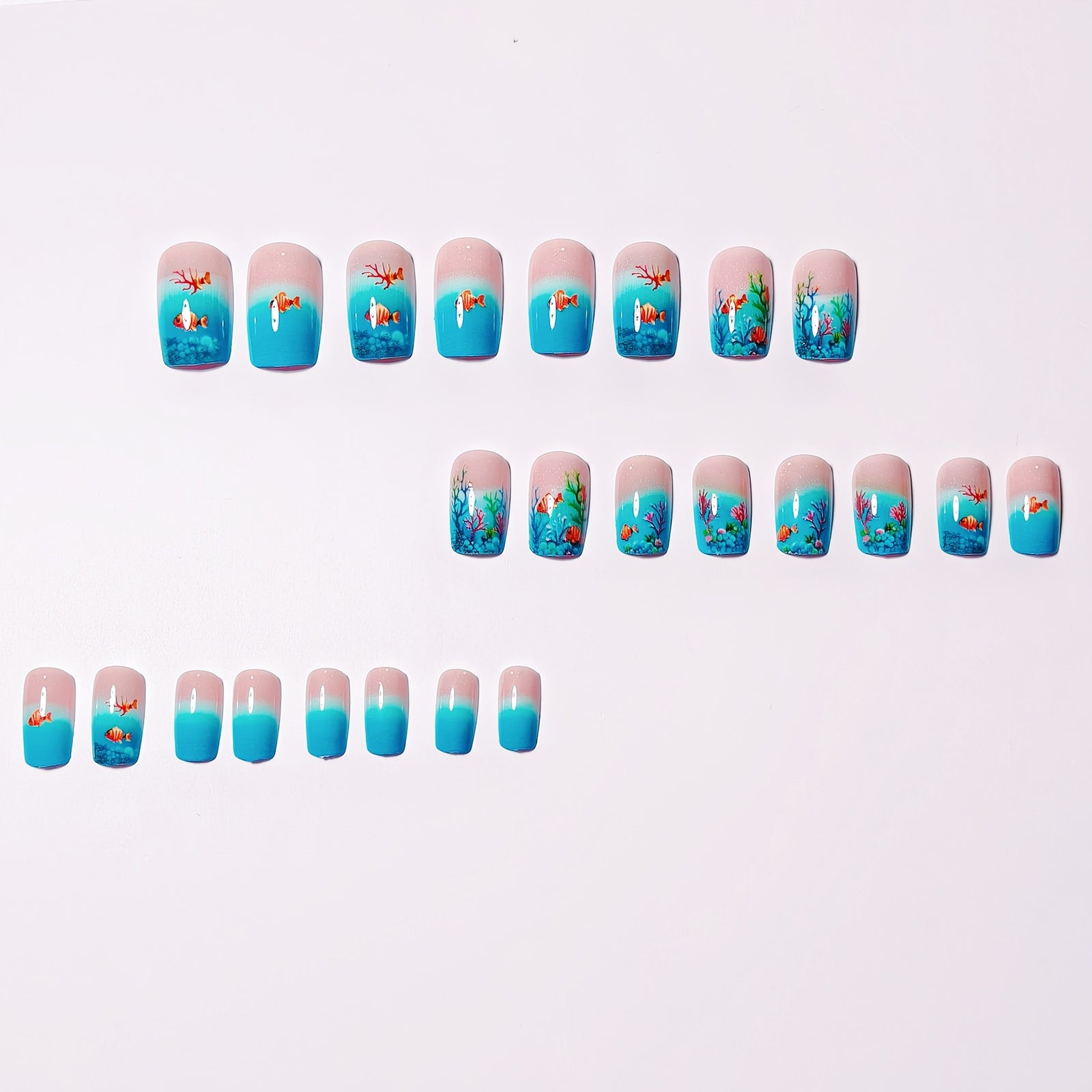 24pcs/Set Coral Fish Ocean Press-On Nails
