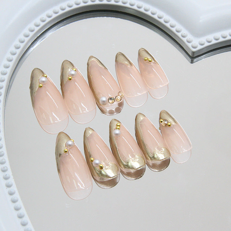 24pcs/Set 3D Gilded Pearl Diamonds Press-On Nails