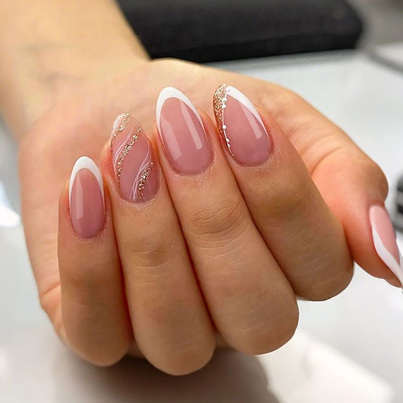 24pcs/Set Silver Glitter French Press-On Nails