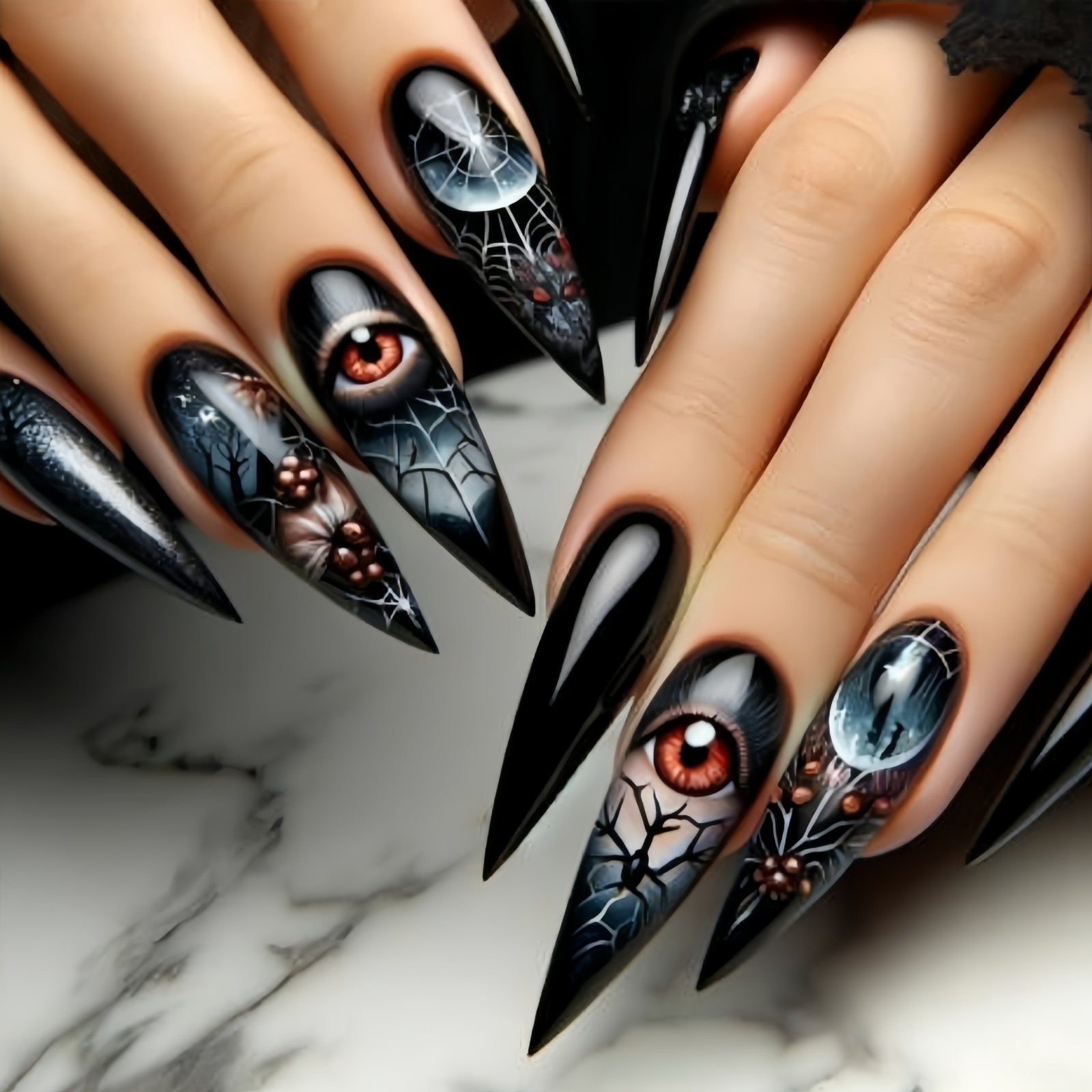 24pcs/Set Halloween Eye Spiderweb Totem Press-On Nails