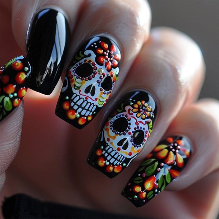 24pcs/Set Halloween Dark Skull Press-On Nails