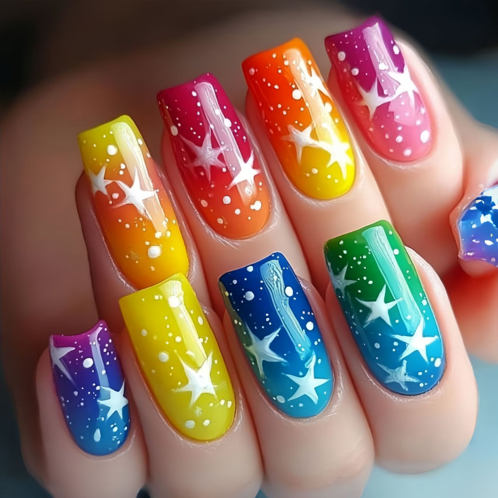 24pcs/Set Multicolor Stars Press-On Nails