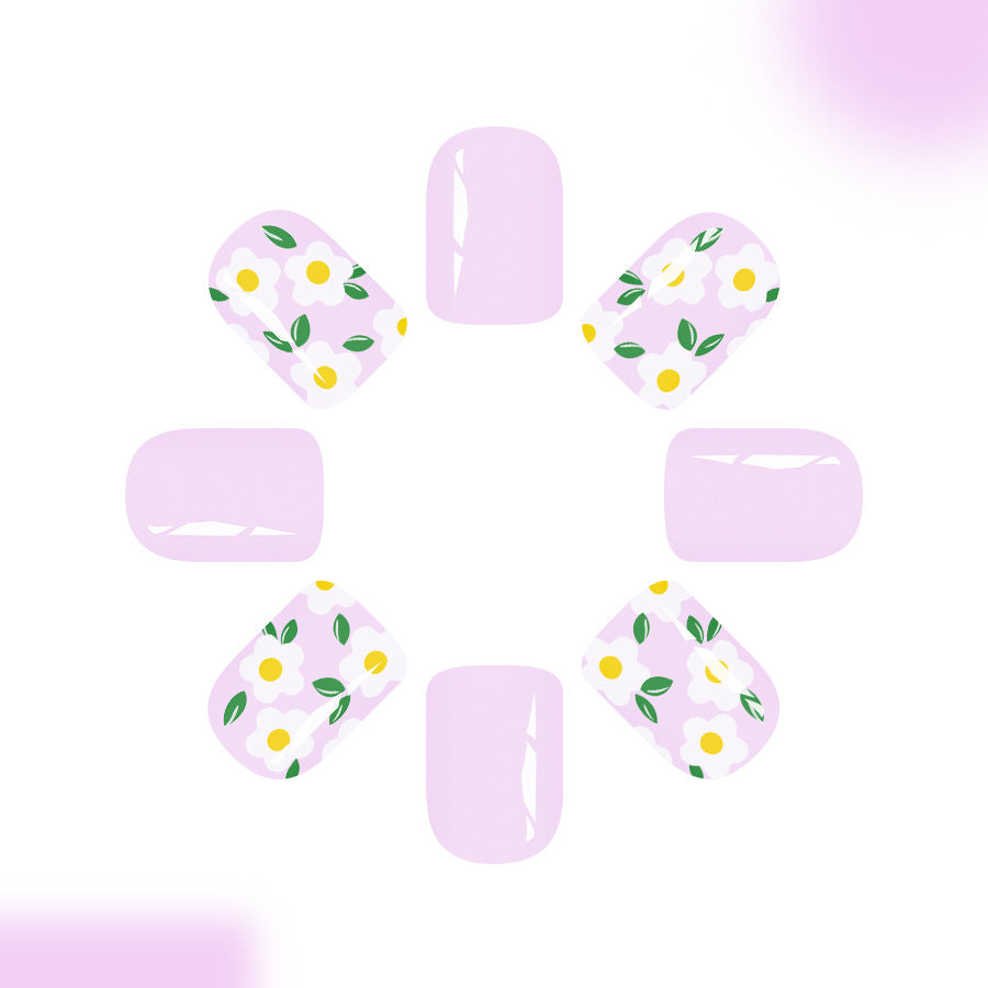 24pcs/Set Purple White Flowers Leaves Press-On Nails