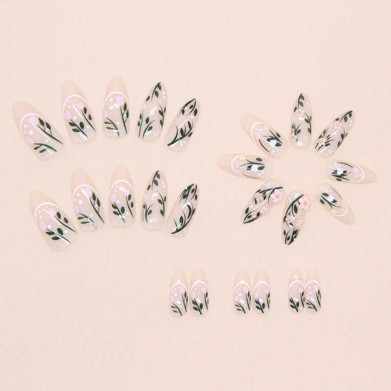 24pcs/Set Yellow and Pink Flowers Press-On Nails