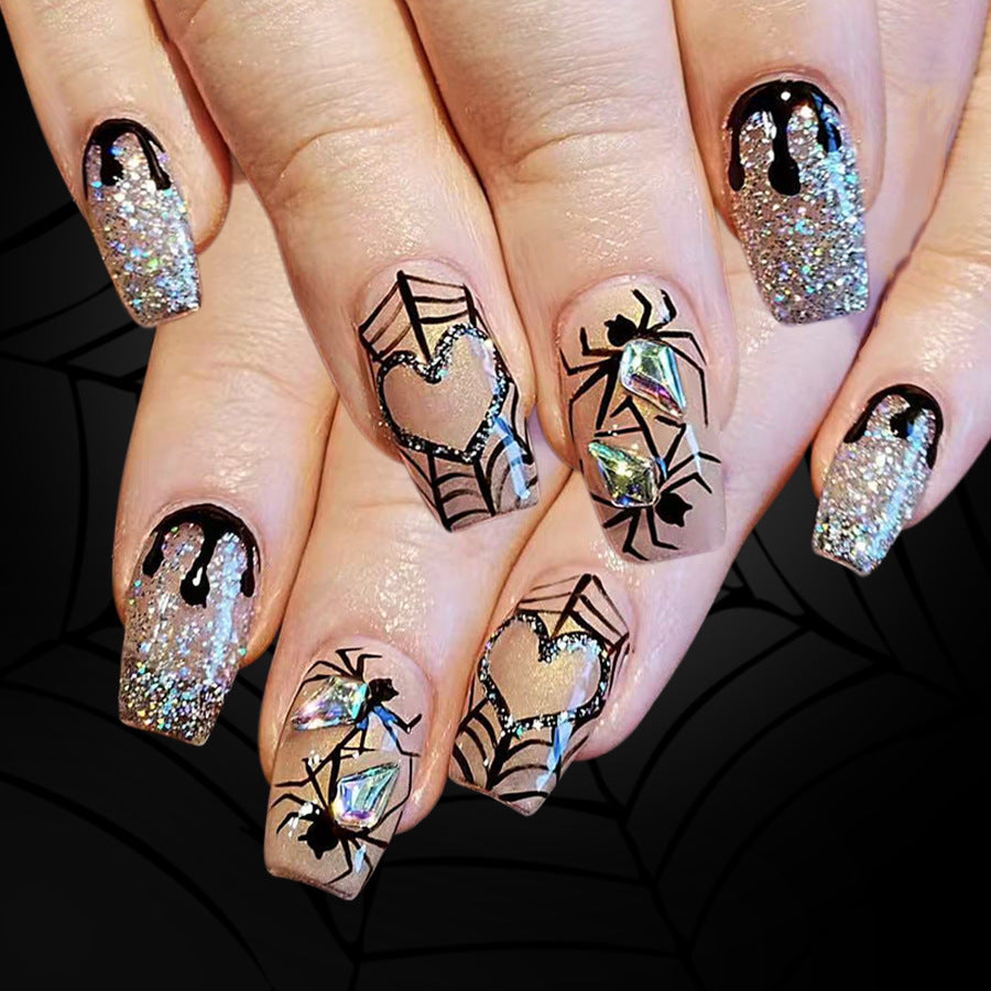 24pcs/Set Halloween Spider Heart Web Press-On Nails