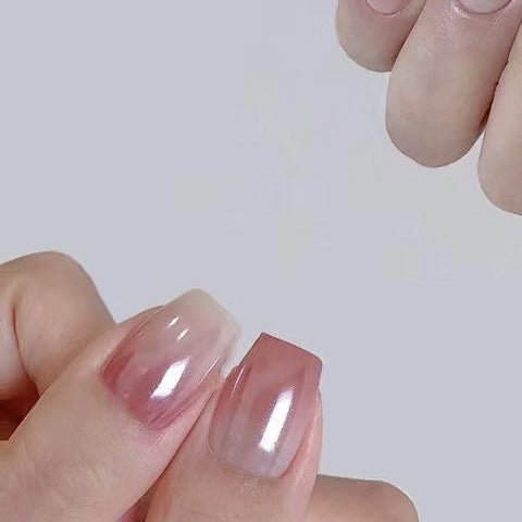 30pcs/Set Pink Gradient Chrome Metallic Press-On Nails