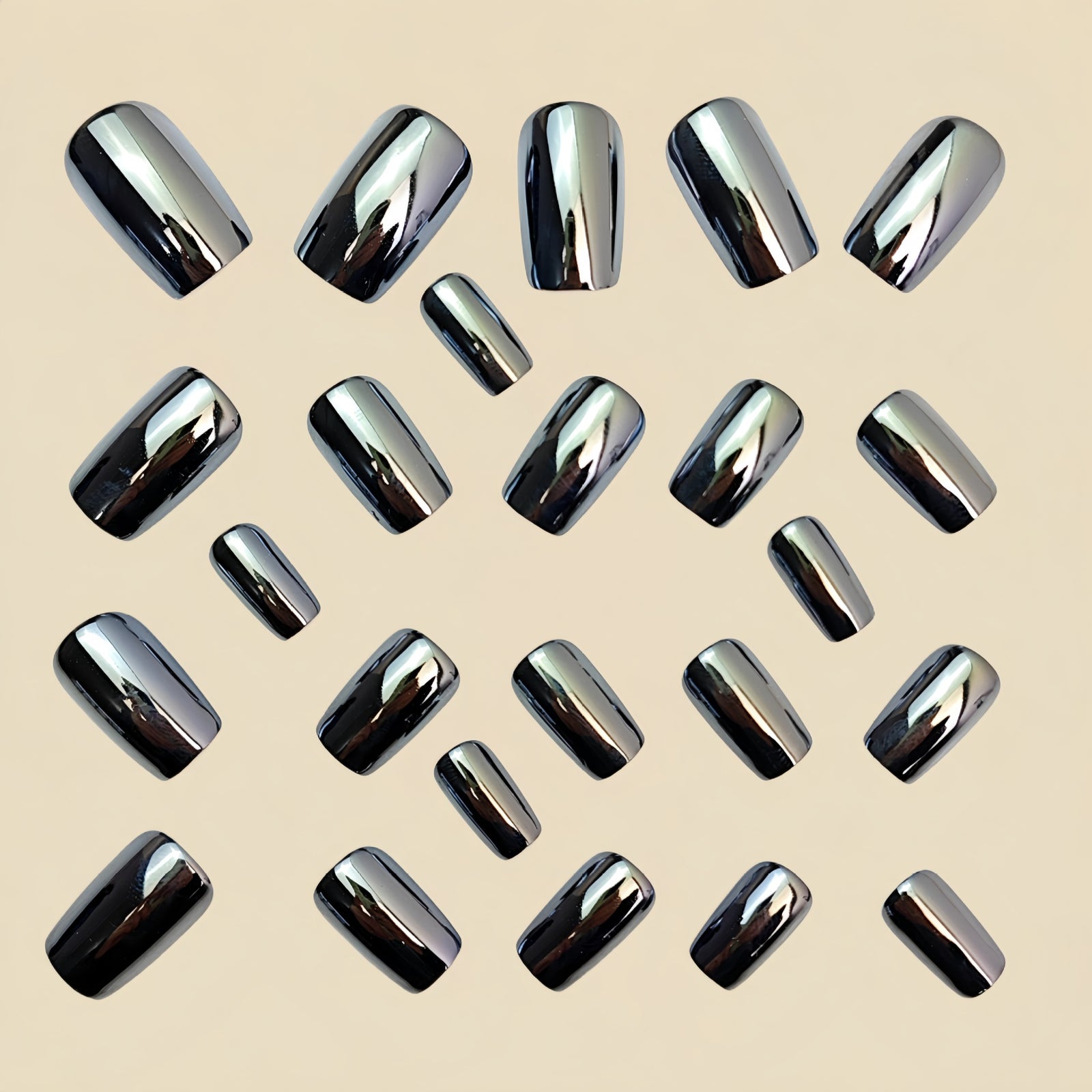 24pcs/Set Sparkly Black Chrome Press-On Nails
