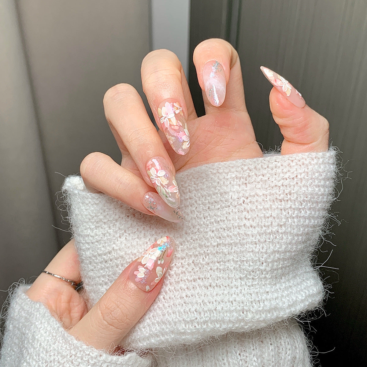 (Handmade) 10pcs/Set Colorful Flowers Press-On Nails