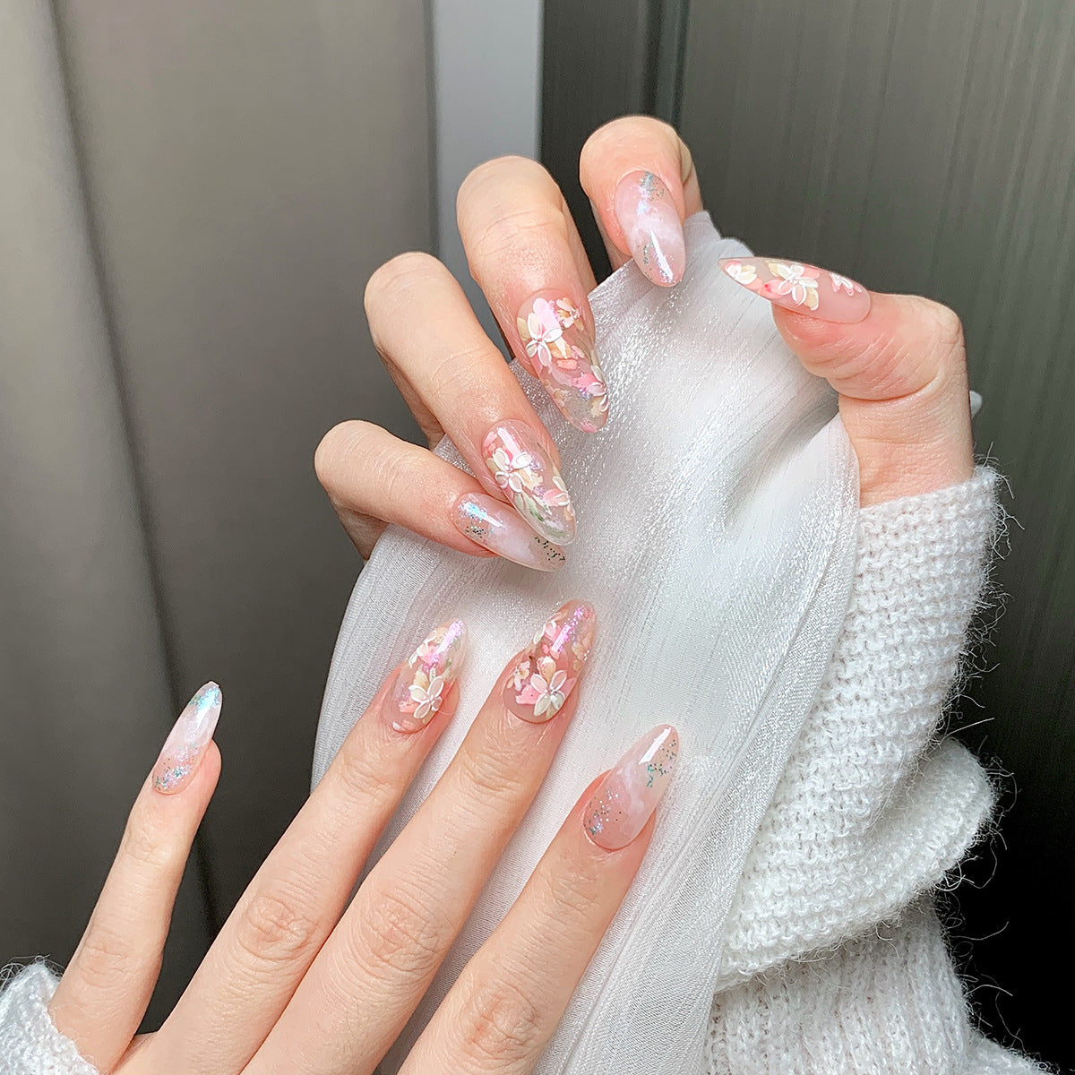 (Handmade) 10pcs/Set Colorful Flowers Press-On Nails