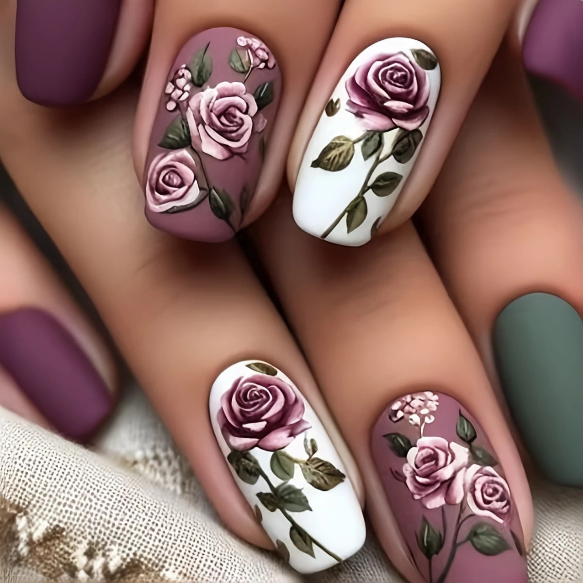 24pcs/Set Rose Flower Press-On Nails
