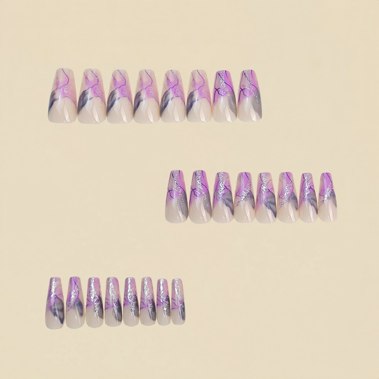 24pcs/Set Purple Striped Ombre Press-On Nails