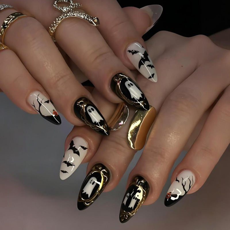 24pcs/Set Halloween Ghost Pumpkin Bat Press-On Nails