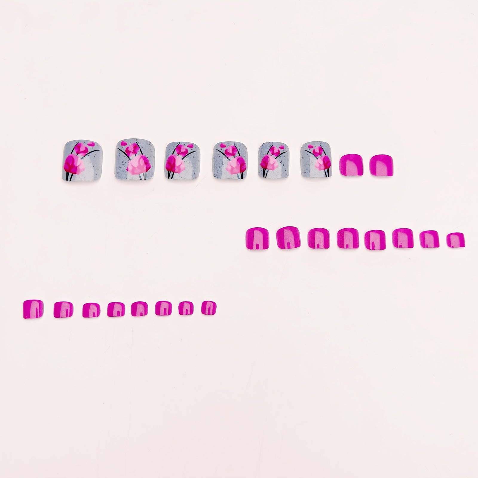 24pcs/Set Red Flowers Press On Toe Nails