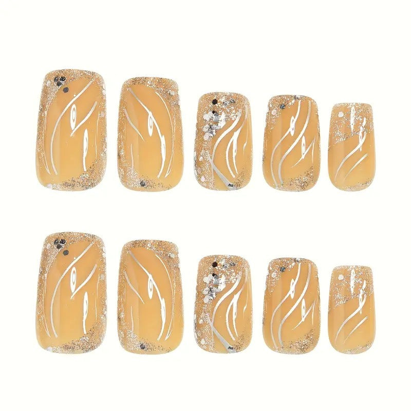 24pcs/Set Silver Lines French Press-On Nails