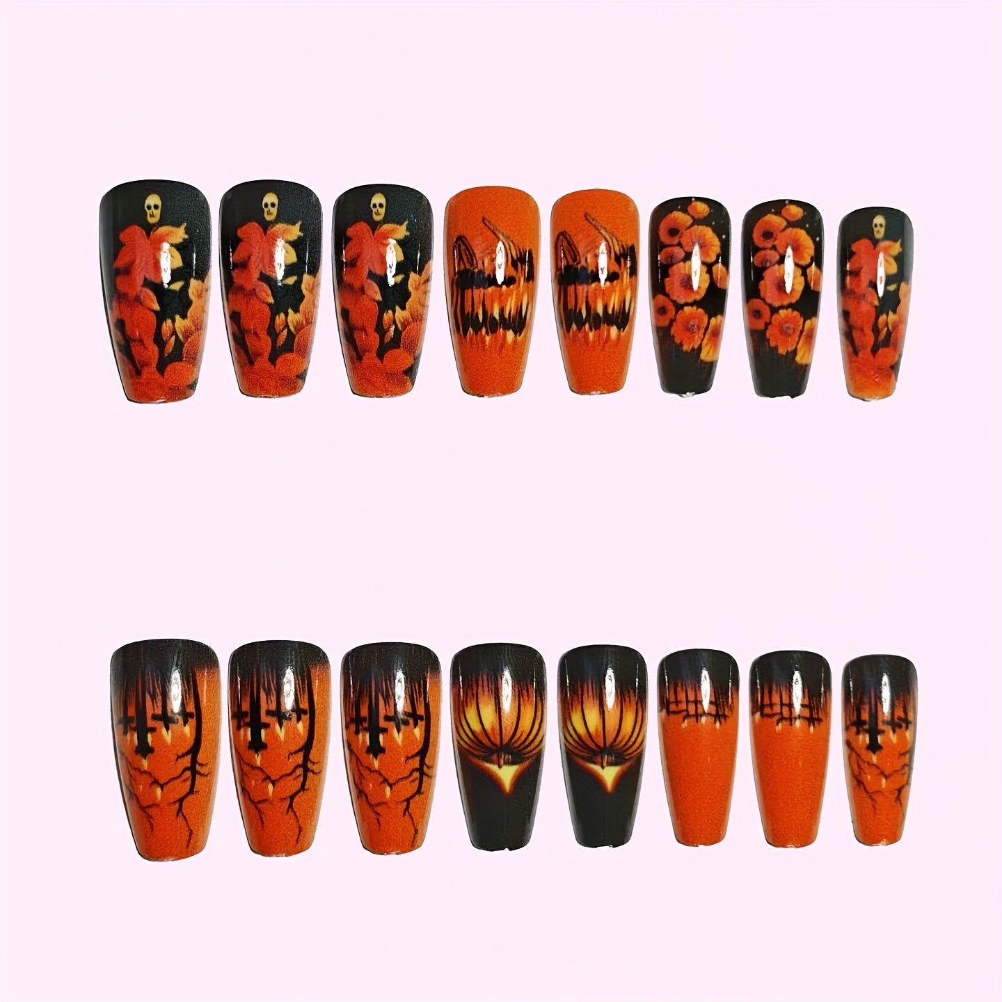 24pcs/Set Witch Bat Pumpkin Lantern Halloween Press-On Nails
