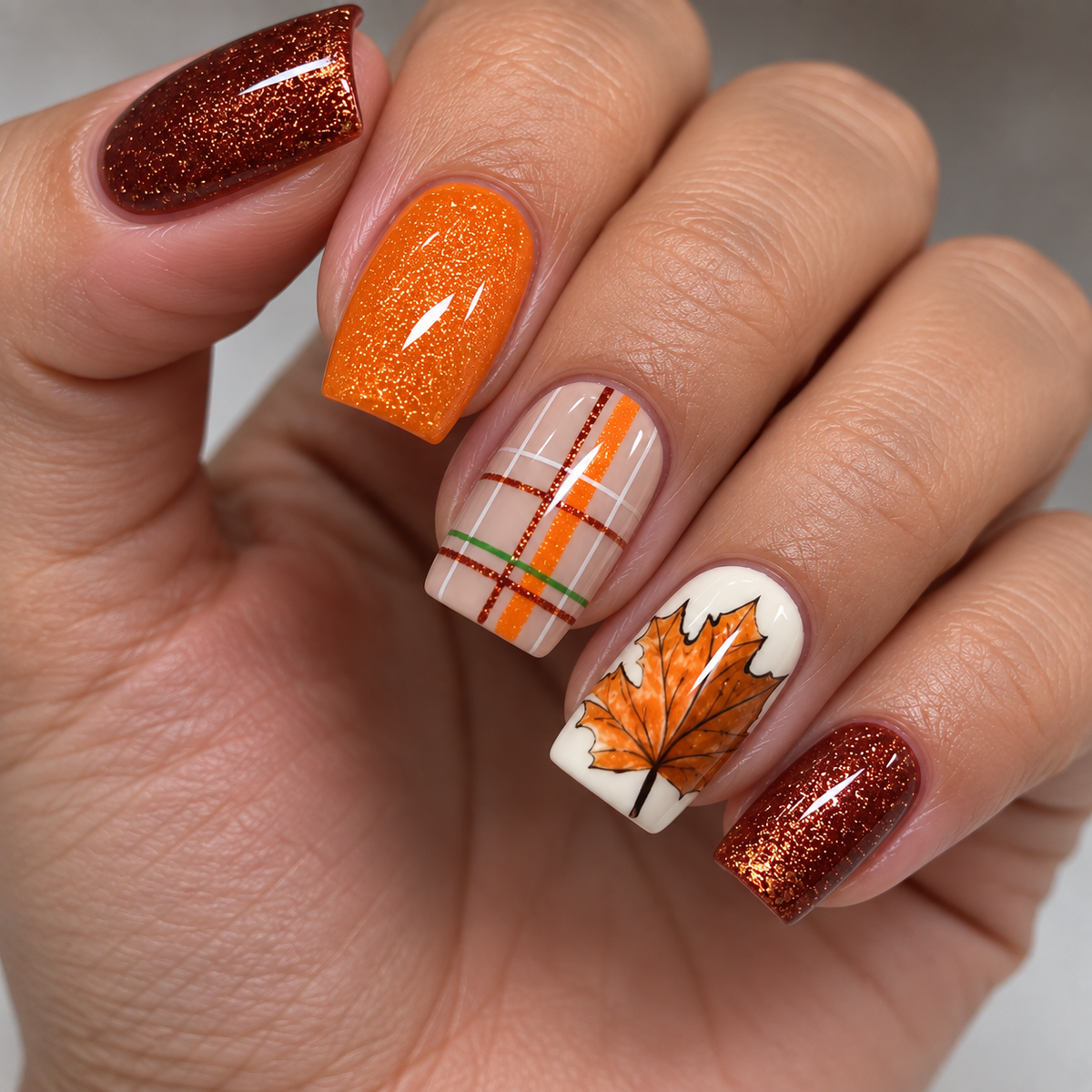 24pcs/Set Maple Leaf Stripe Press-On Nails