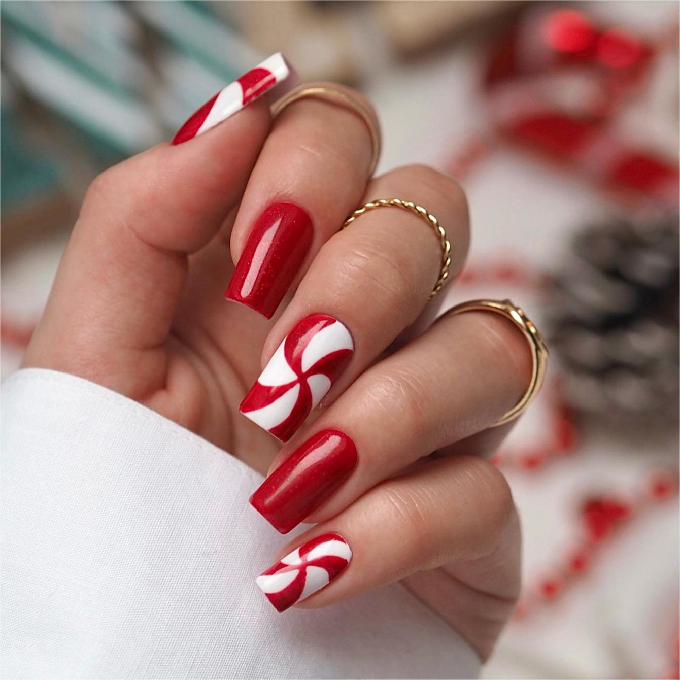 24pcs/Set Christmas Candy Stripes Press-On Nails