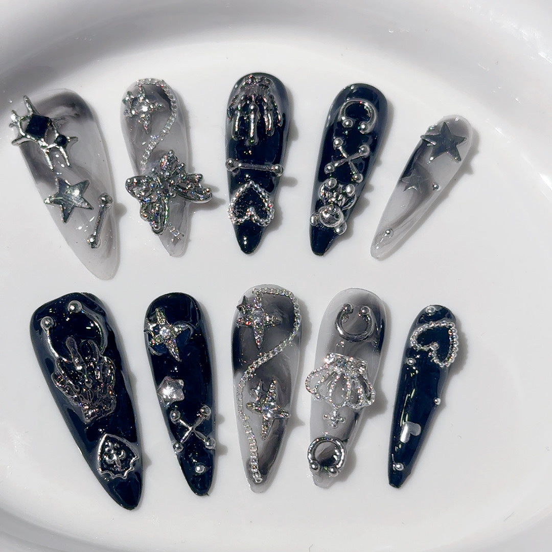 (Handmade) 10pcs/Set Butterfly Crown Punk Press-On Nails