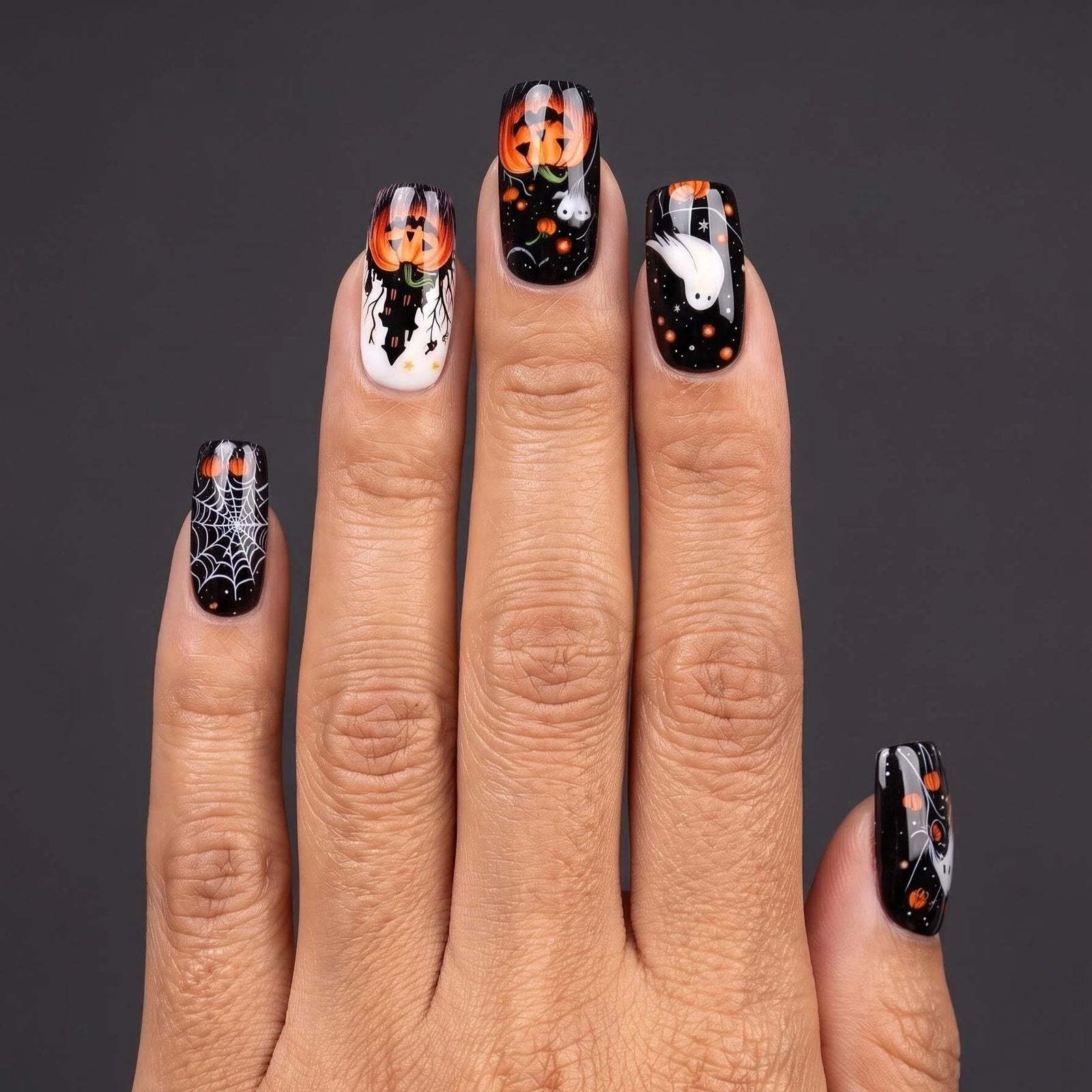 24pcs/Set Halloween Jack-o'-Lantern Ghost Spiderweb Press-On Nails