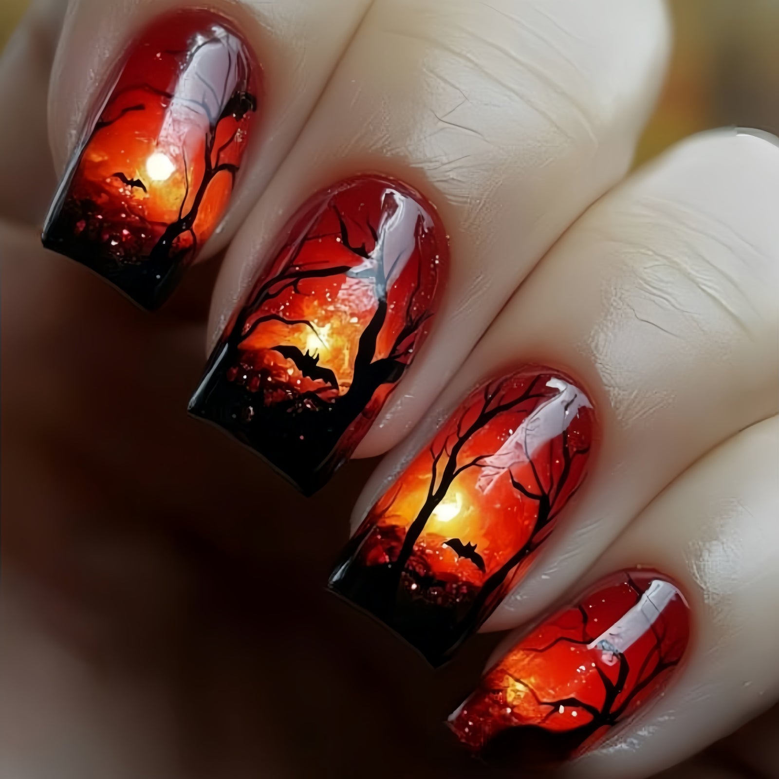 24pcs/Set Halloween Dark Red Forest Press-On Nails