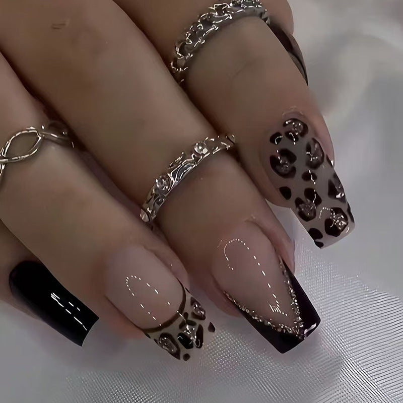 24pcs/Set Dark Leopard French Press-On Nails