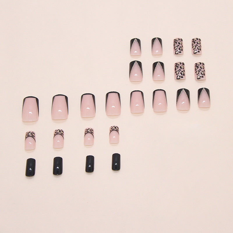24pcs/Set Dark Leopard French Press-On Nails