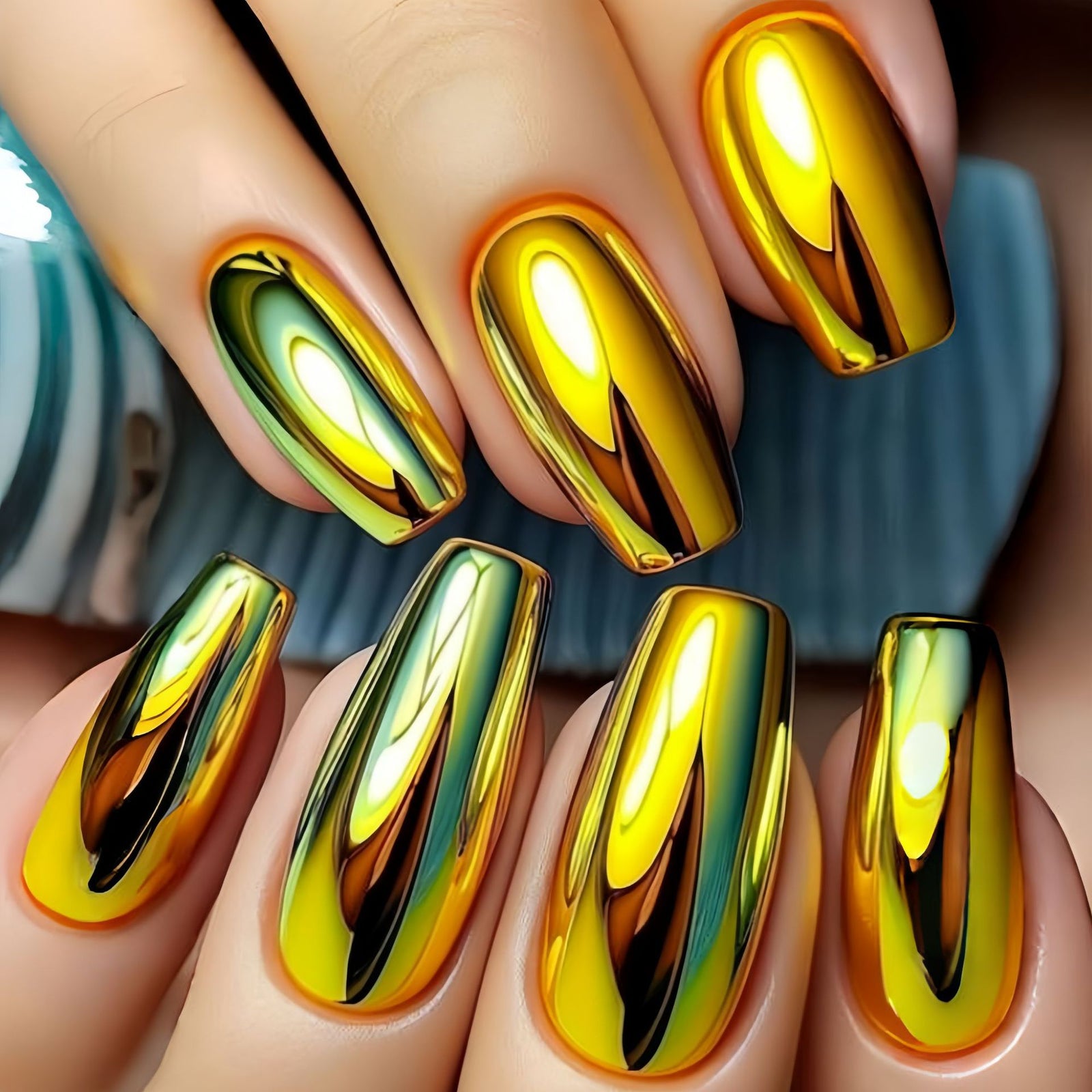 24pcs/Set Gold Chrome Press-On Nails