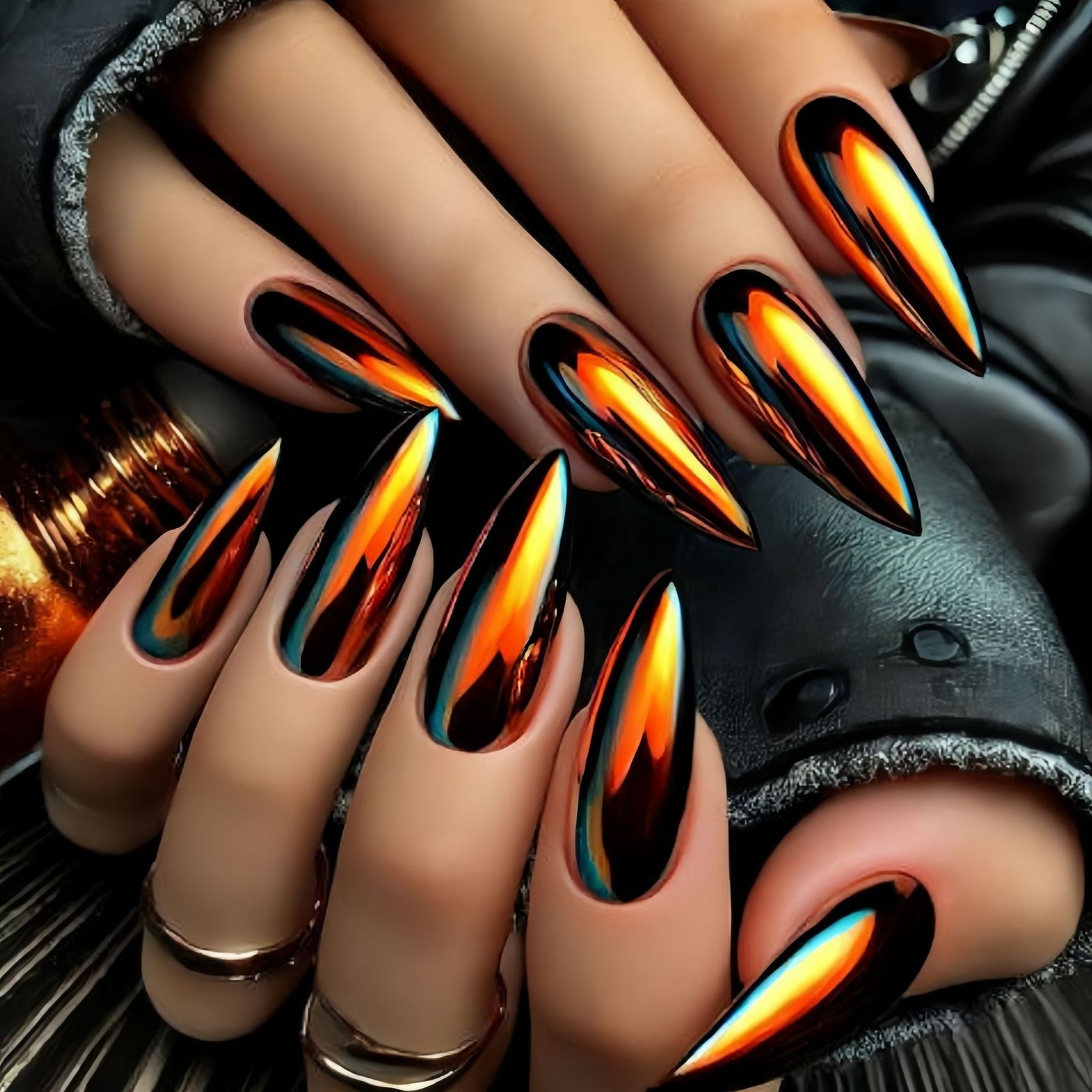 24pcs/Set Gold Ghrome Press-On Nails