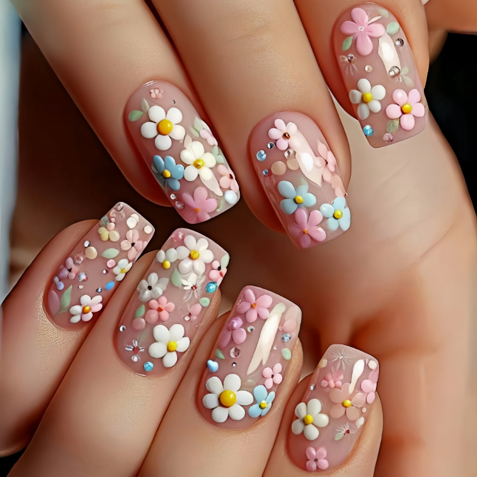 24pcs/Set Botanical Flowers Press-On Nails