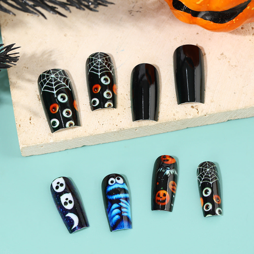 24pcs/Set Halloween Pumpkin Lantern Ghost Spider Web Press-On Nails