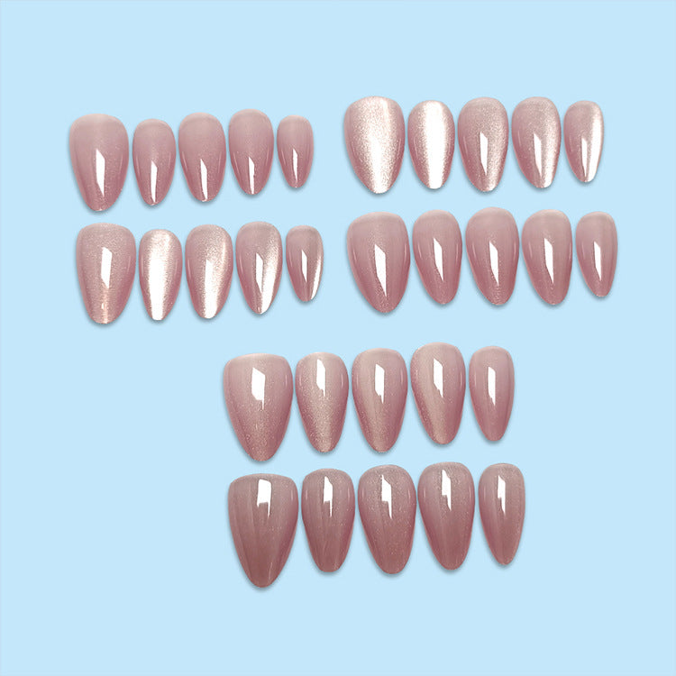 30pcs/Set Short Pink Cat Eye Press-On Nails