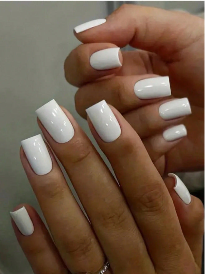 24pcs/Set Solid White Press-On Nails