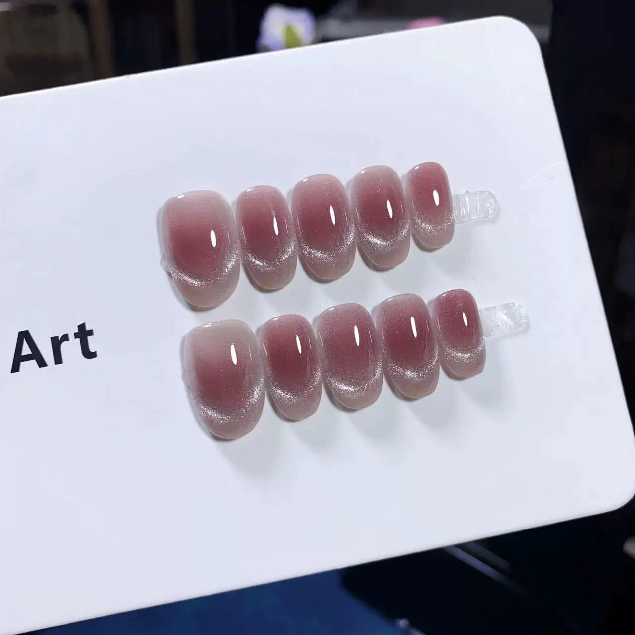 (Handmade) 10pcs/Set Burgundy Gradient French Cat Eye Press-On Nails