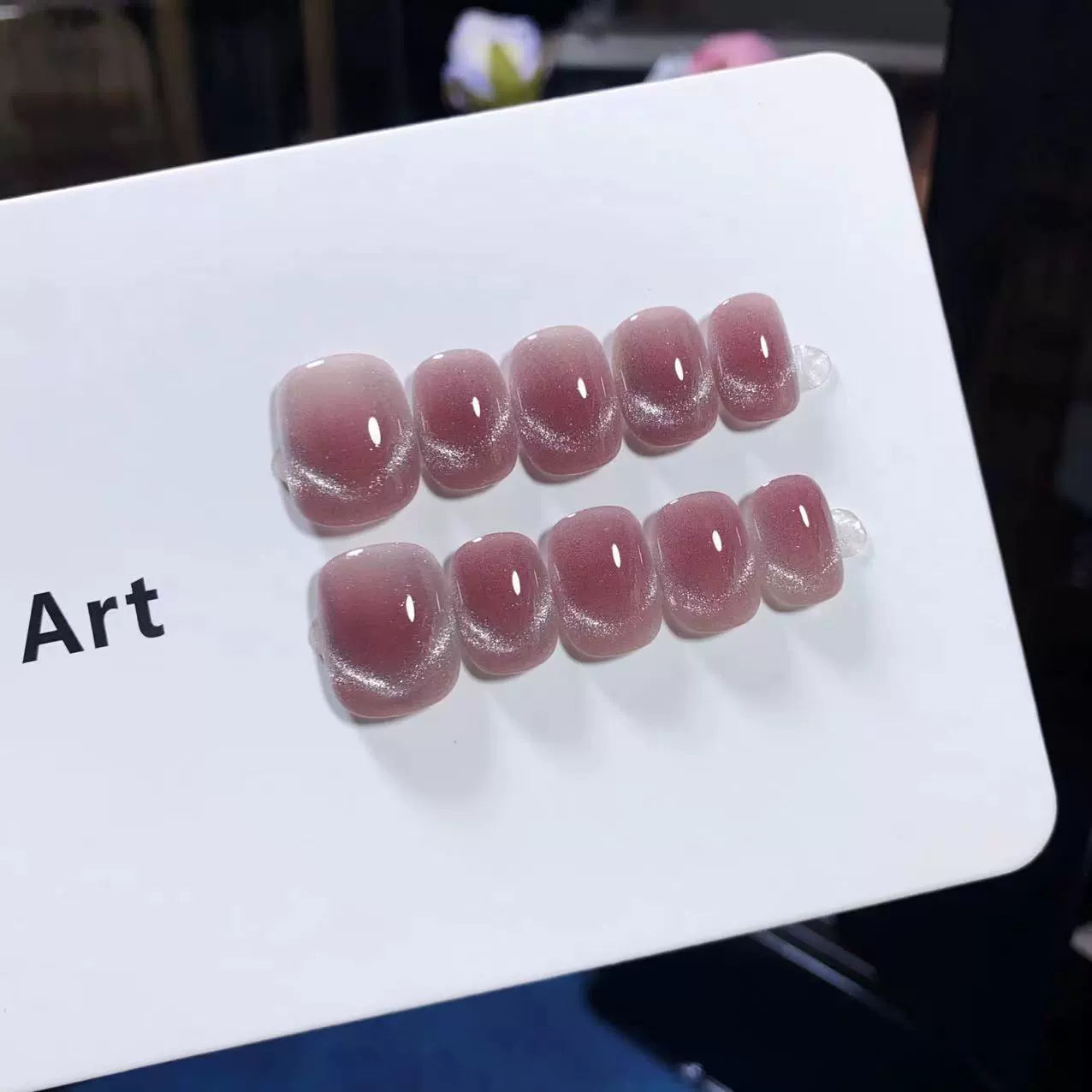 (Handmade) 10pcs/Set Burgundy Gradient French Cat Eye Press-On Nails