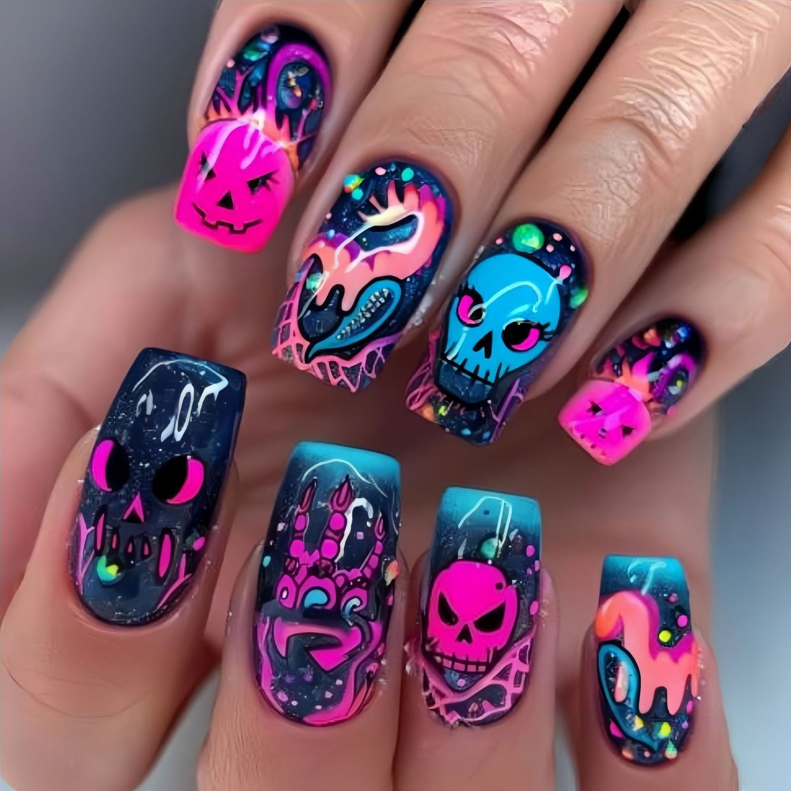 24pcs/Set Halloween Cute Skull Press-On Nails