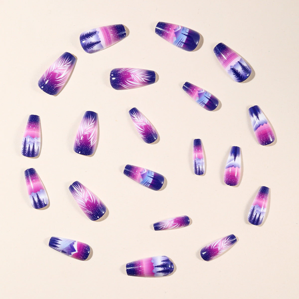 24pcs/Set Purple Forest Galaxy Clouds Press-On Nails