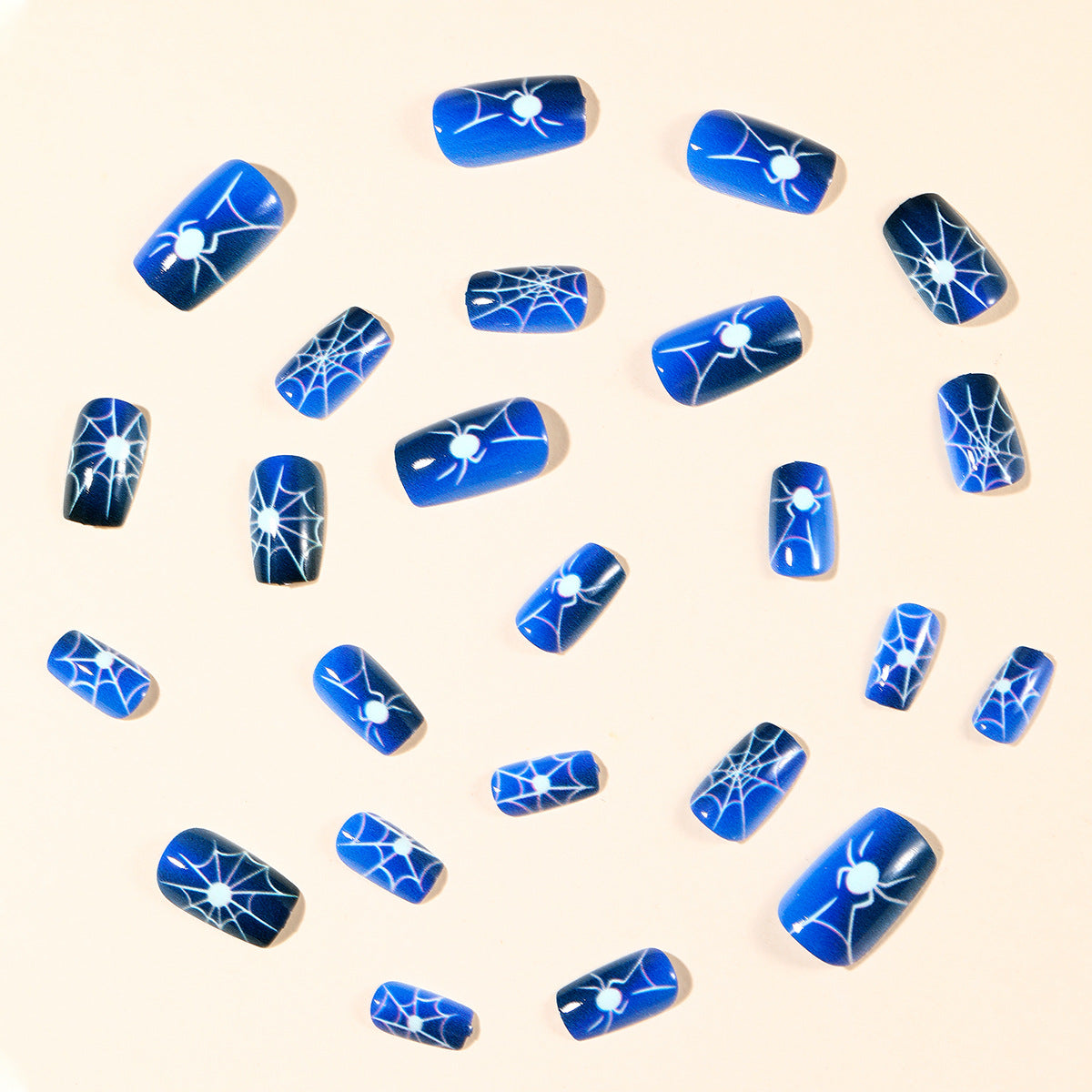 24pcs/Set Halloween Black Blue Gradient White Spider Web Press-On Nails