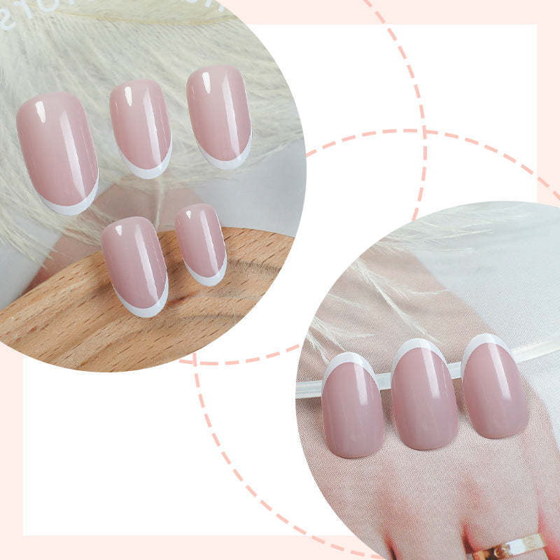 24pcs/Set Marble Solid Color French Press-On Nails