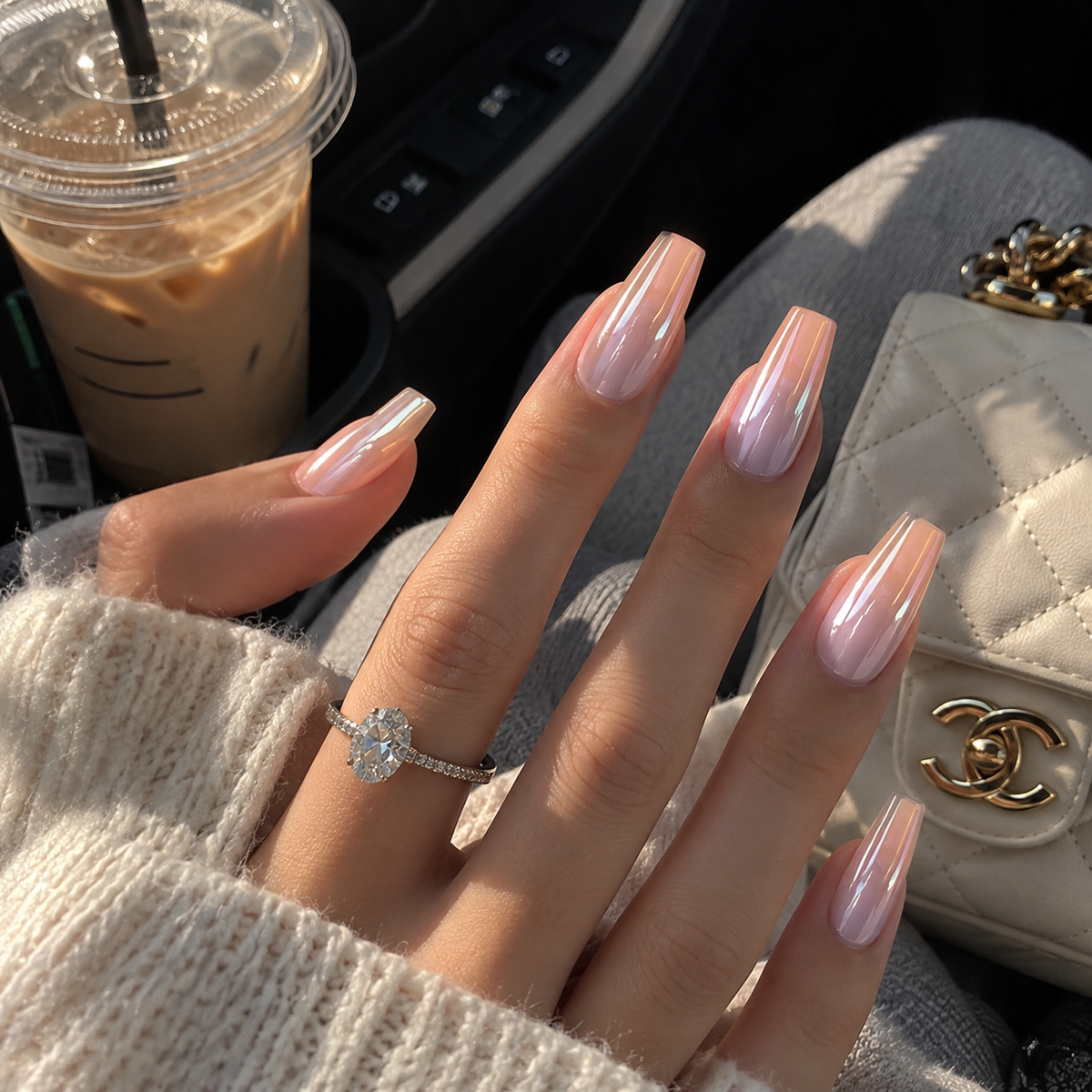 24pcs/Set Chrome Pink Gradient Press-On Nails
