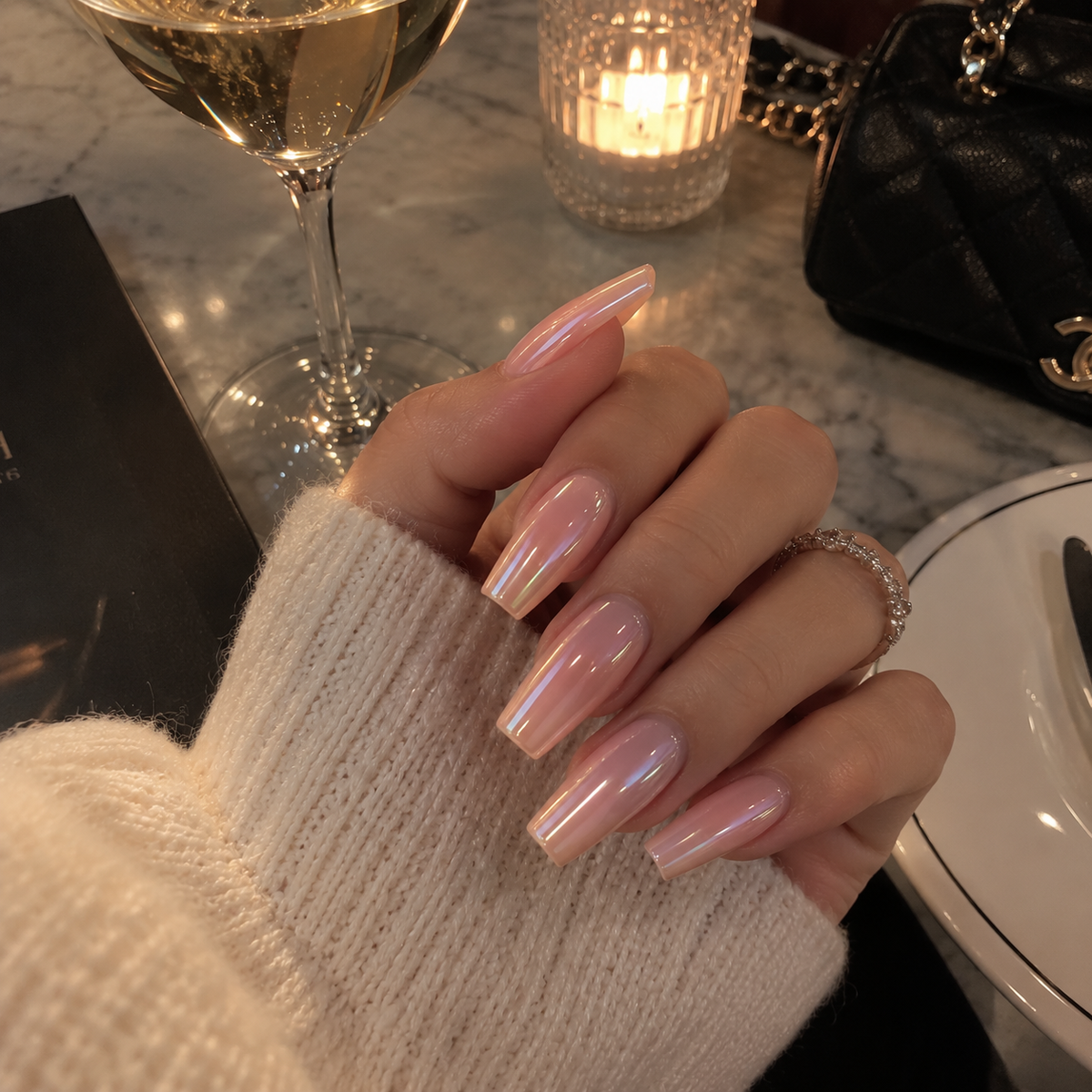24pcs/Set Chrome Pink Gradient Press-On Nails